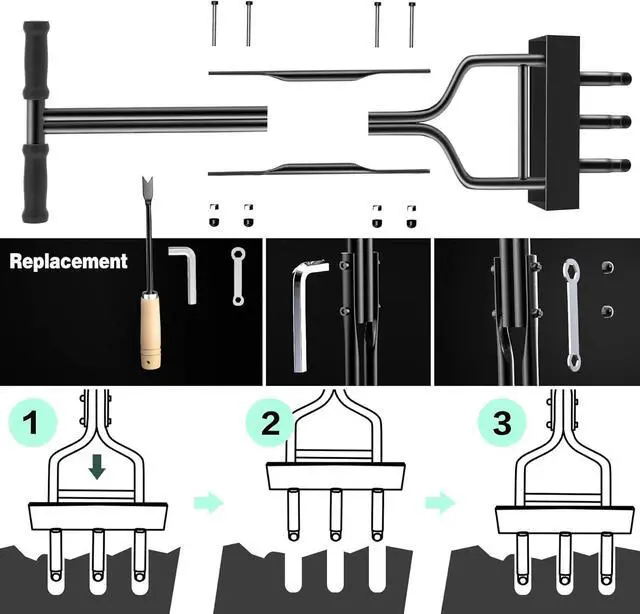Alt view image 3 of 7 - Manual Lawn Aerator with Tray & 3 Hollow Slots Manual Soil Corer Collector Lawn Plug Core Aeration Tool Heavy Duty Lawn Core for Soils & Lawns Yard Garden, 37.6 inches, Black