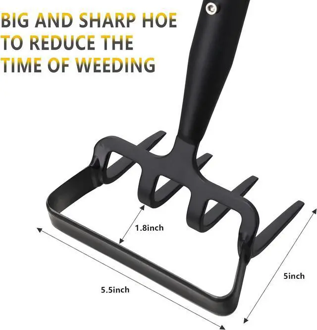 Alt view image 3 of 7 - Hoe Garden Tools, 37-49 Inch Gardening Tools for Weeding, Stirrup Hoe Long Handle for Yard Weed Puller, Scuffle Hula Adjustable Weeding Loop Hoe for Lawn, Vegetable, Soil, Planting Black
