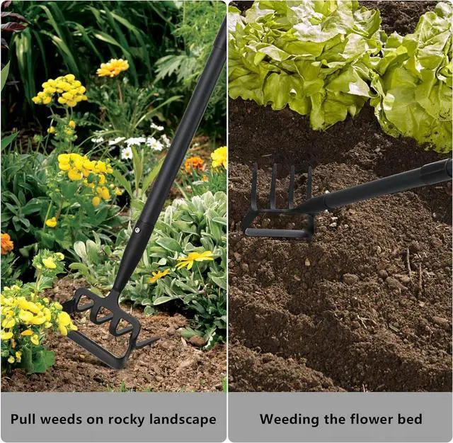 Alt view image 4 of 7 - Hoe Garden Tools, 37-49 Inch Gardening Tools for Weeding, Stirrup Hoe Long Handle for Yard Weed Puller, Scuffle Hula Adjustable Weeding Loop Hoe for Lawn, Vegetable, Soil, Planting Black