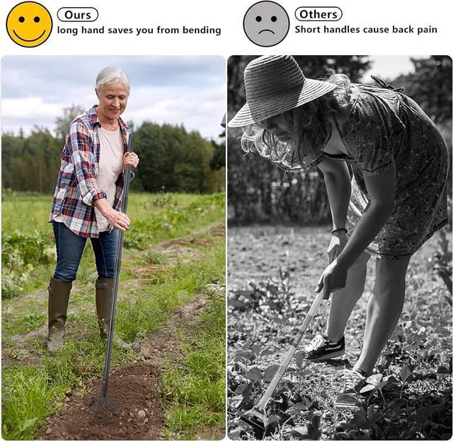 Alt view image 5 of 7 - Hoe Garden Tools, 37-49 Inch Gardening Tools for Weeding, Stirrup Hoe Long Handle for Yard Weed Puller, Scuffle Hula Adjustable Weeding Loop Hoe for Lawn, Vegetable, Soil, Planting Black