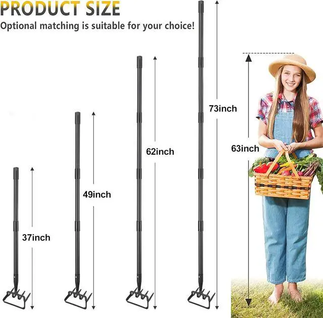 Alt view image 6 of 7 - Hoe Garden Tools, 37-49 Inch Gardening Tools for Weeding, Stirrup Hoe Long Handle for Yard Weed Puller, Scuffle Hula Adjustable Weeding Loop Hoe for Lawn, Vegetable, Soil, Planting Black