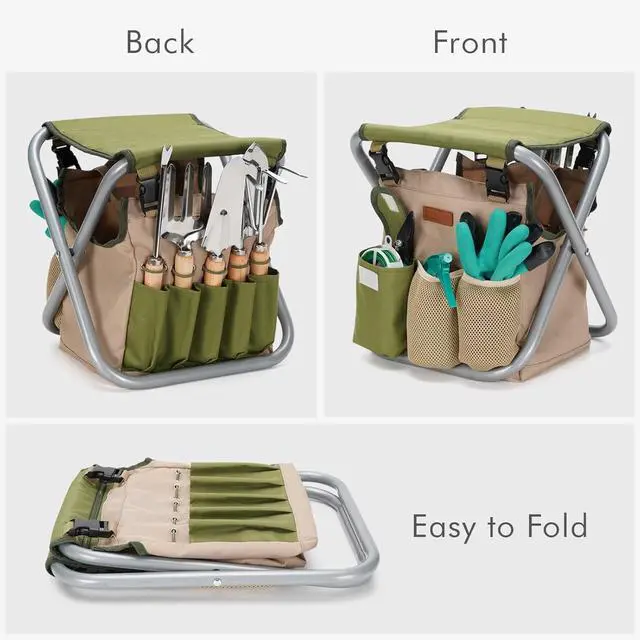 Alt view image 4 of 7 - INNO STAGE 10 Piece Gardening Hand Tools Set with Garden Storage Tote Bag and Seat-Best Garden Tools Kit Organizer Valentine's Day Gifts