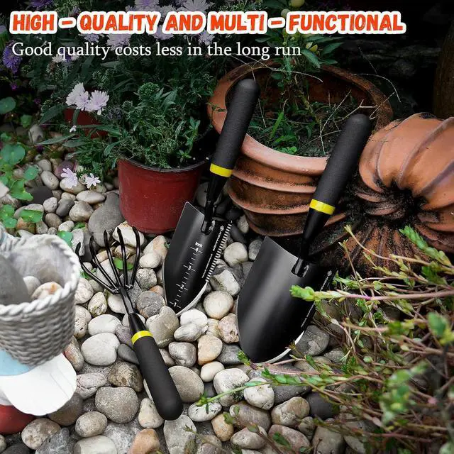Alt view image 5 of 5 - Heavy Duty Stainless Steel Garden Tool Set - Thoughtfully Crafted for Outdoor Patio Use, Perfect Both Men and Women. Includes Gardening Trowel, Transplanting Shovel, Hand Cultivators black