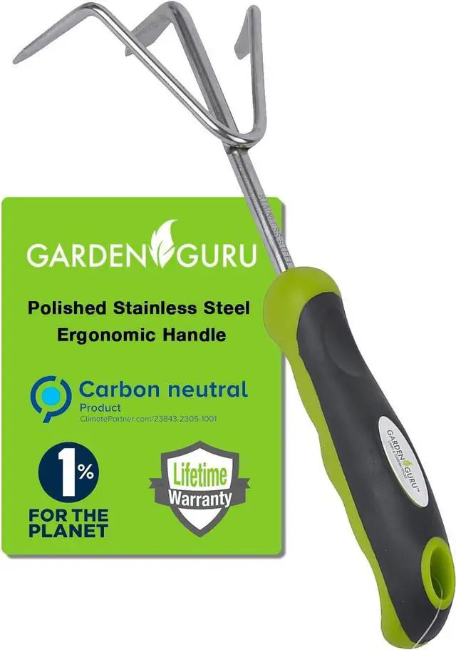 Main image of Garden Guru Hand Cultivator Rake Tiller Tool - Stainless Steel for Ultimate Strength - Rust Resistant - Ergonomic Handle - Great for Gardening Cultivating Loosening Weeding