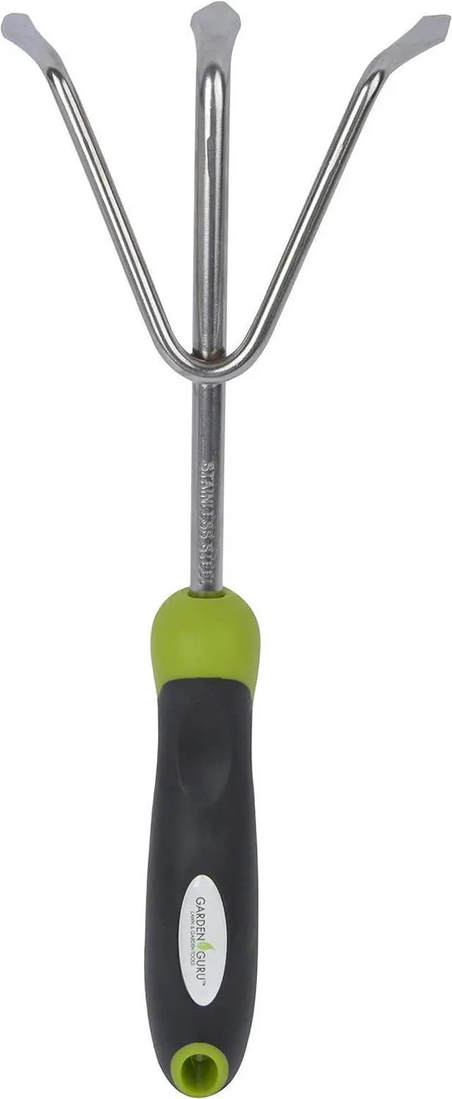 Alt view image 2 of 7 - Garden Guru Hand Cultivator Rake Tiller Tool - Stainless Steel for Ultimate Strength - Rust Resistant - Ergonomic Handle - Great for Gardening Cultivating Loosening Weeding