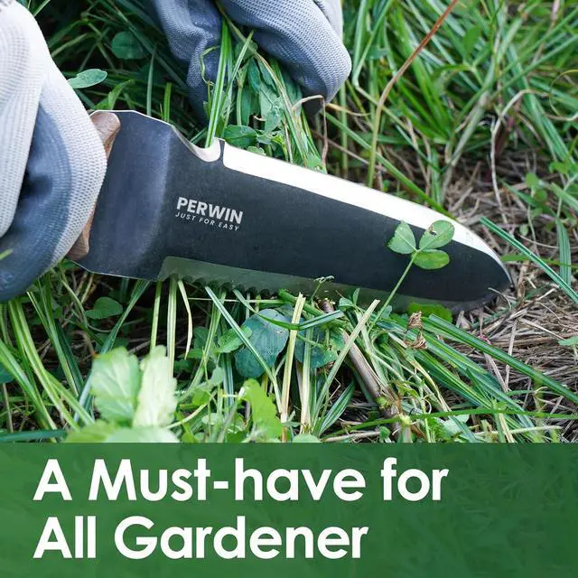 Alt view image 7 of 7 - Hori Hori Garden Knife, Garden Tools with Sheath for Weeding,Planting,Digging, 7" Stainless Steel Blade with Cutting Edge, Full-Tang Wood Handle with Hanging Hole