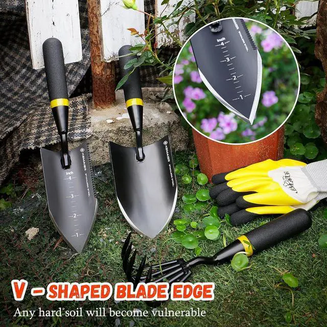 Alt view image 2 of 5 - Heavy Duty Stainless Steel Garden Tool Set - Thoughtfully Crafted for Outdoor Patio Use, Perfect Both Men and Women. Includes Gardening Trowel, Transplanting Shovel, Hand Cultivators black