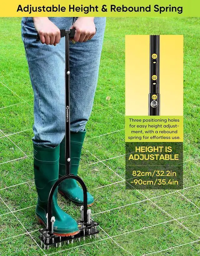 Alt view image 5 of 7 - Lawn Aerator Tool, Manual Metal Spike Aerator Lawn Tool with Spring Base, Automatic Leaf and Dirt Cleaning, Grass Aerator for Lawn Care, Soil Loosening, Yard Aerating, Garden Tool