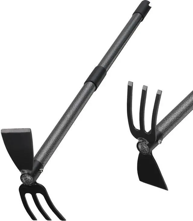 Main image of Hoe and Cultivator Gardening Hand Tools, Heavy Duty Stainless Steel Garden Hoe and 3 Fork Hand Tiller for Gardening Weeding Planting with Adjustable Handle 30 inch