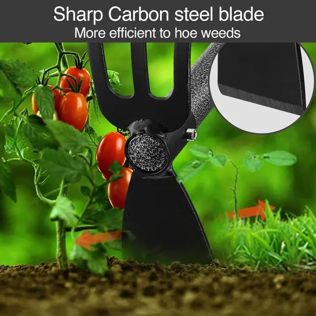 Alt view image 2 of 7 - Hoe and Cultivator Gardening Hand Tools, Heavy Duty Stainless Steel Garden Hoe and 3 Fork Hand Tiller for Gardening Weeding Planting with Adjustable Handle 30 inch