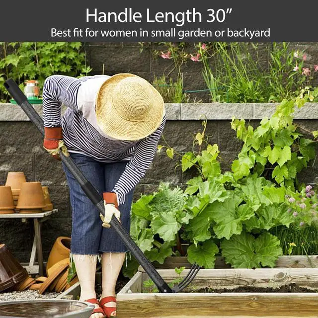 Alt view image 4 of 7 - Hoe and Cultivator Gardening Hand Tools, Heavy Duty Stainless Steel Garden Hoe and 3 Fork Hand Tiller for Gardening Weeding Planting with Adjustable Handle 30 inch