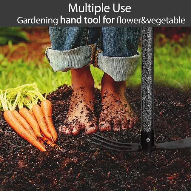 Alt view image 7 of 7 - Hoe and Cultivator Gardening Hand Tools, Heavy Duty Stainless Steel Garden Hoe and 3 Fork Hand Tiller for Gardening Weeding Planting with Adjustable Handle 30 inch
