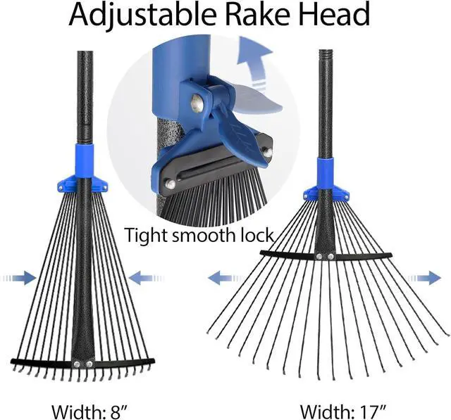 Alt view image 2 of 7 - Metal Rake for Leaves Heavy Duty, Adjustable Garden Leaf Rake with Expandable Head 8-17", Shrub Pine Needle Kids Hand Yard Rake Garden Tool