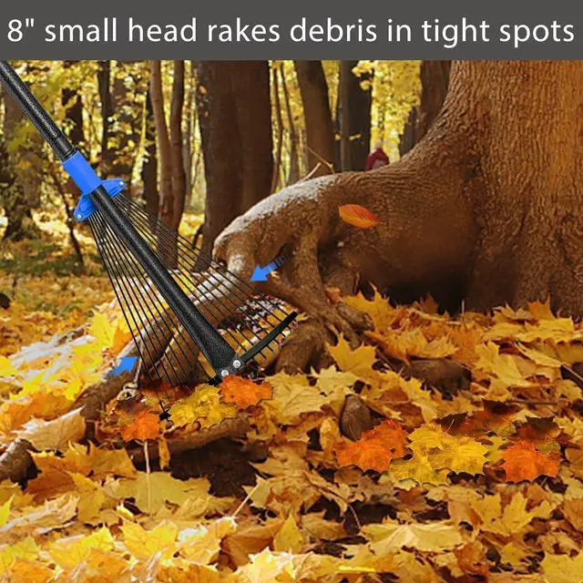 Alt view image 3 of 7 - Metal Rake for Leaves Heavy Duty, Adjustable Garden Leaf Rake with Expandable Head 8-17", Shrub Pine Needle Kids Hand Yard Rake Garden Tool