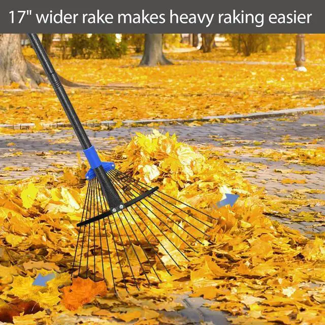 Alt view image 4 of 7 - Metal Rake for Leaves Heavy Duty, Adjustable Garden Leaf Rake with Expandable Head 8-17", Shrub Pine Needle Kids Hand Yard Rake Garden Tool