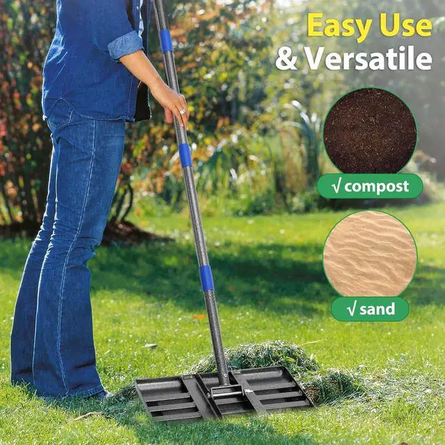 Alt view image 6 of 7 - Rake, Lawn Leveling Rake, 5 FT Lawn Leveler with 17 x 10 Small Rakes Head for Smooth Garss Soil Dirt Sand, High Effect Long Handle Ground Leveling Tool with Round Edge for Yard Garden, No Flip