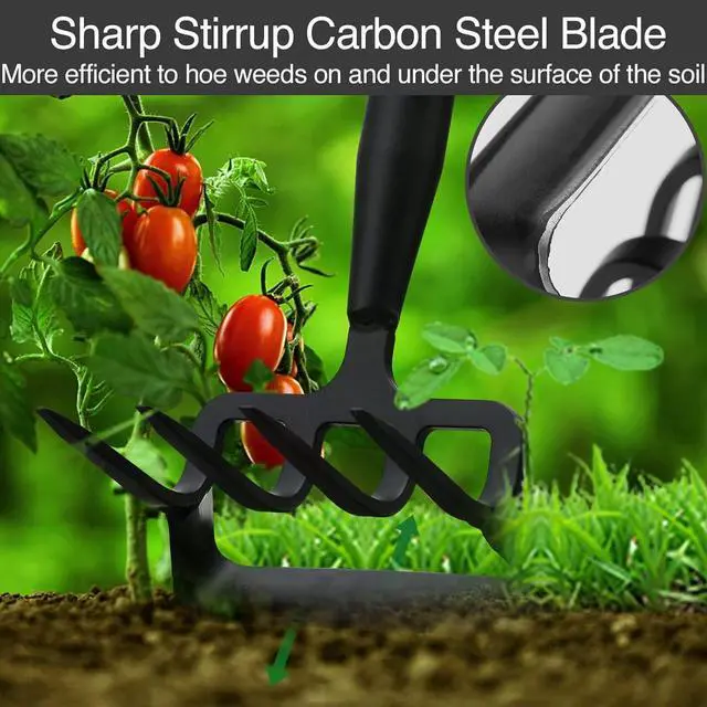 Alt view image 3 of 7 - Stirrup Hoe and Cultivator Garden Tool Heavy Duty, Scuffle Loop Hula Action Hoe Weeding Gardening Hand Tools for Women Kids Men, Metal Weeder Scraper Garden Hoe Rake Weed Puller Long Handle 32-62 inch