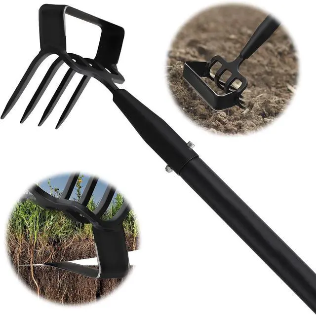 Main image of Garden Hoe, 72 Inch Soil Tiller Cultivator Stirrup Hoe, Heavy Duty 2-in-1 Garden Tool with Adjustable Long Handle, Action Scuffle Loop Hoe with Rake for Flower Beds, Garden Loosening Weeding Digging