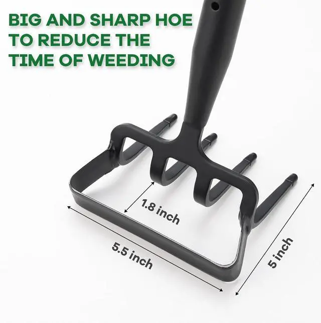 Alt view image 2 of 7 - Garden Hoe, 72 Inch Soil Tiller Cultivator Stirrup Hoe, Heavy Duty 2-in-1 Garden Tool with Adjustable Long Handle, Action Scuffle Loop Hoe with Rake for Flower Beds, Garden Loosening Weeding Digging