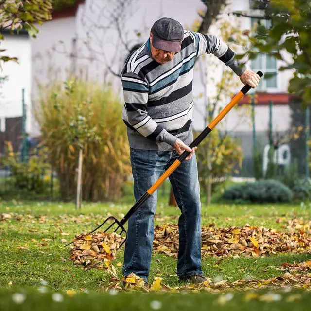 Alt view image 2 of 7 - 5 Tine Pitchfork for Gardening, Heavy Duty Pitchfork with Fiberglass Handle, Garden Fork for Mulching, 58 Inches