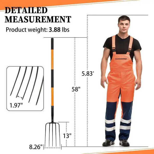 Alt view image 3 of 7 - 5 Tine Pitchfork for Gardening, Heavy Duty Pitchfork with Fiberglass Handle, Garden Fork for Mulching, 58 Inches