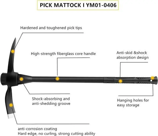 Alt view image 2 of 7 - glorousamc Forged Adze Pick, Weeding Mattock Hoe Pick Mattock with Fiberglass Handle, Garden Pick, Great for Loosening Soil, Archaeological Projects (5LB-with 36" Fiberglass Handle)