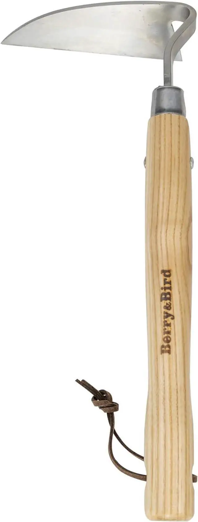 Main image of Berry&Bird Japanese Weeder-Scraper-Hoe, 12.67-Inch Gardening Sickle Hoe, Stainless Steel Bent Angle Weeding Sickle, Weeder Hoe with Ergonomic Ash Wood Handle for Weeding, Soil loosening, Digging