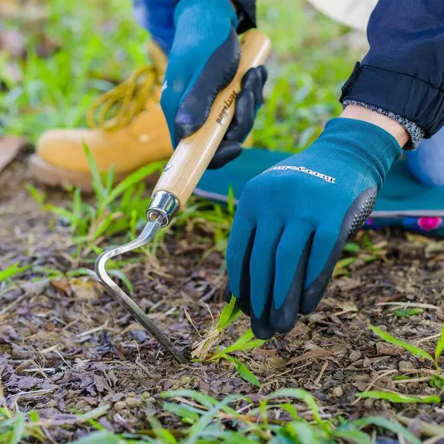 Alt view image 2 of 7 - Berry&Bird Japanese Weeder-Scraper-Hoe, 12.67-Inch Gardening Sickle Hoe, Stainless Steel Bent Angle Weeding Sickle, Weeder Hoe with Ergonomic Ash Wood Handle for Weeding, Soil loosening, Digging