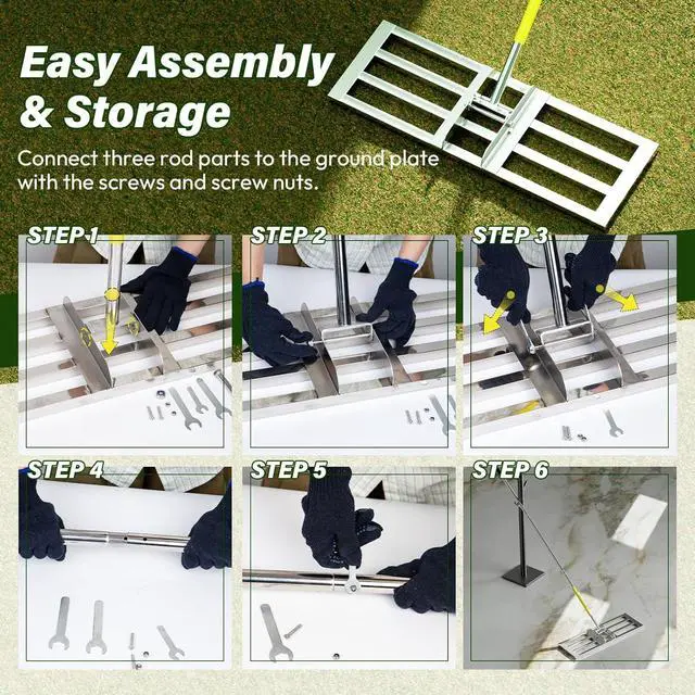 Alt view image 2 of 7 - Lawn Leveling Rake, 30 x 10 inch Lawn Leveler Rake with Adjustable Stainless Steel Handle, Lawn Level Tool for Soil with Handle for Yard, Garden, Golf Leveling, 6.5FT