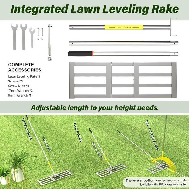 Alt view image 4 of 7 - Lawn Leveling Rake, 30 x 10 inch Lawn Leveler Rake with Adjustable Stainless Steel Handle, Lawn Level Tool for Soil with Handle for Yard, Garden, Golf Leveling, 6.5FT