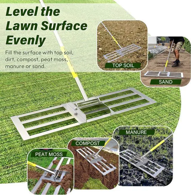 Alt view image 7 of 7 - Lawn Leveling Rake, 30 x 10 inch Lawn Leveler Rake with Adjustable Stainless Steel Handle, Lawn Level Tool for Soil with Handle for Yard, Garden, Golf Leveling, 6.5FT