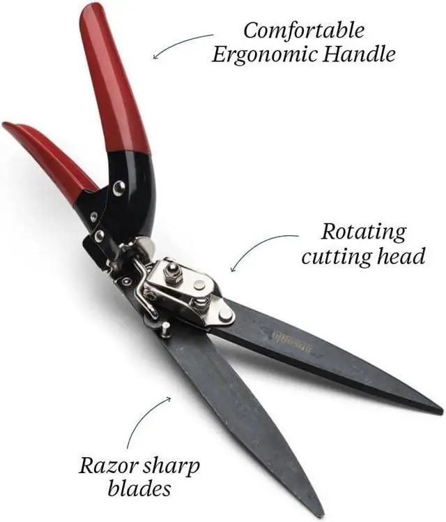 Alt view image 3 of 7 - Kings County Tools Grass Trimming Shears | 5-1/4 Steel Blades | Rotating Handle for Angled Cuts | Strong Spring Mechanism | Simple & Secure Safety Lock | Made in Italy