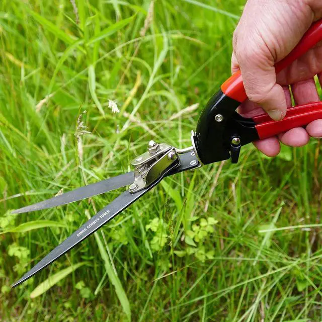 Alt view image 5 of 7 - Kings County Tools Grass Trimming Shears | 5-1/4 Steel Blades | Rotating Handle for Angled Cuts | Strong Spring Mechanism | Simple & Secure Safety Lock | Made in Italy