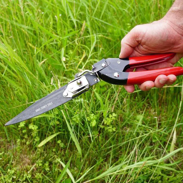 Alt view image 6 of 7 - Kings County Tools Grass Trimming Shears | 5-1/4 Steel Blades | Rotating Handle for Angled Cuts | Strong Spring Mechanism | Simple & Secure Safety Lock | Made in Italy