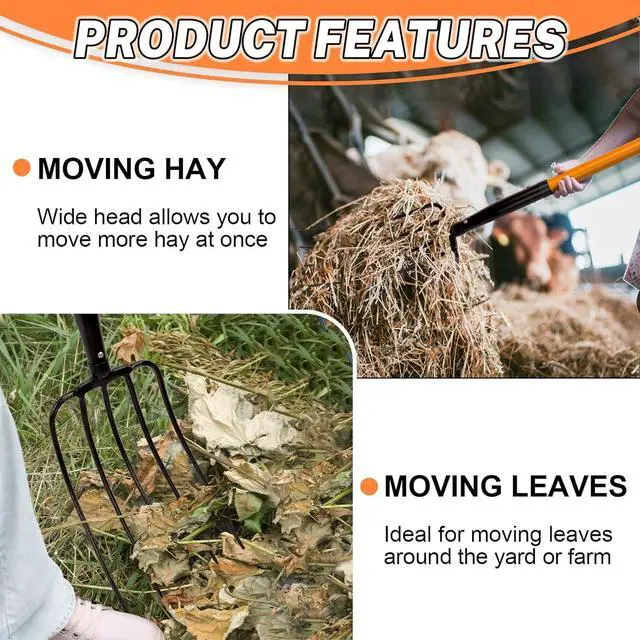 Alt view image 7 of 7 - 5 Tine Pitchfork for Gardening, Heavy Duty Pitchfork with Fiberglass Handle, Garden Fork for Mulching, 58 Inches