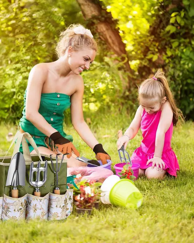 Alt view image 2 of 7 - 9-Piece Premium Gardening Tool Set for Women - Heavy Duty Stainless Steel Rust-Proof Tools with Fashion Storage Tote | Perfect Gardening Gifts for Mom, Mother's Day, Birthday & Outdoor (Green)