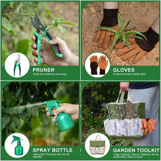 Alt view image 6 of 7 - 9-Piece Premium Gardening Tool Set for Women - Heavy Duty Stainless Steel Rust-Proof Tools with Fashion Storage Tote | Perfect Gardening Gifts for Mom, Mother's Day, Birthday & Outdoor (Green)