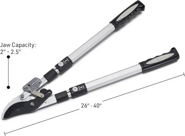 Alt view image 3 of 7 - Kings County Tools Double Ratcheting Bypass Lopper | Cuts Green Wood | Extendable 26"40" Long Handles | Trim Tree or Bush Branches | 6 Pin-Locked Position Stops | Heavy-Duty Steel