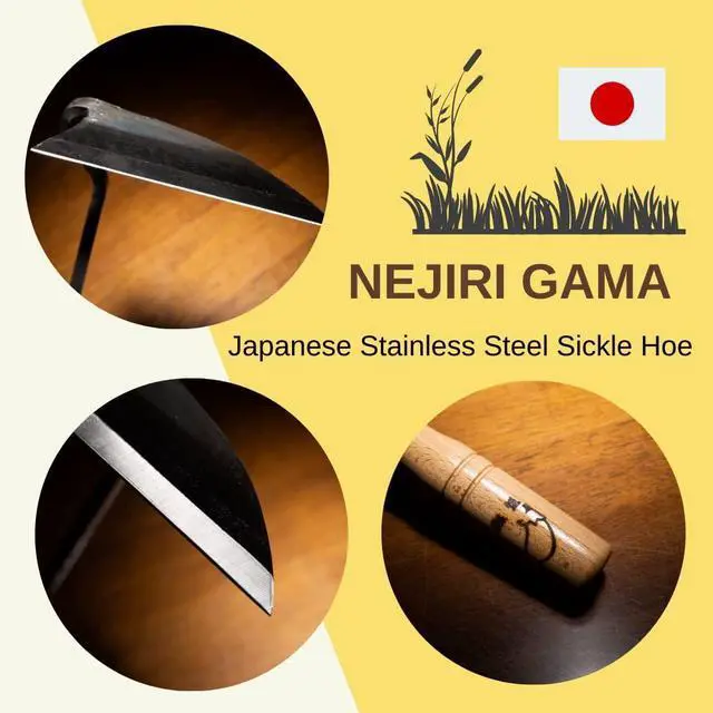 Alt view image 4 of 7 - Japanese Sickle (Nejirigama) Durable Carbon Steel (SK85) Blade, Weeder Scraper Hoe, Hand Held Garden Tool, Blade Length 4.72inch