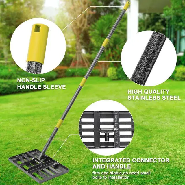 Alt view image 3 of 7 - Lawn Leveling Rake | Levelawn Tool | Level Soil or Dirt Ground Surfaces Easily | 18 x 10 Ground Plate | rakes for lawns Heavy Duty 72 Extra Long Handle | Extracted Iron Metal Black