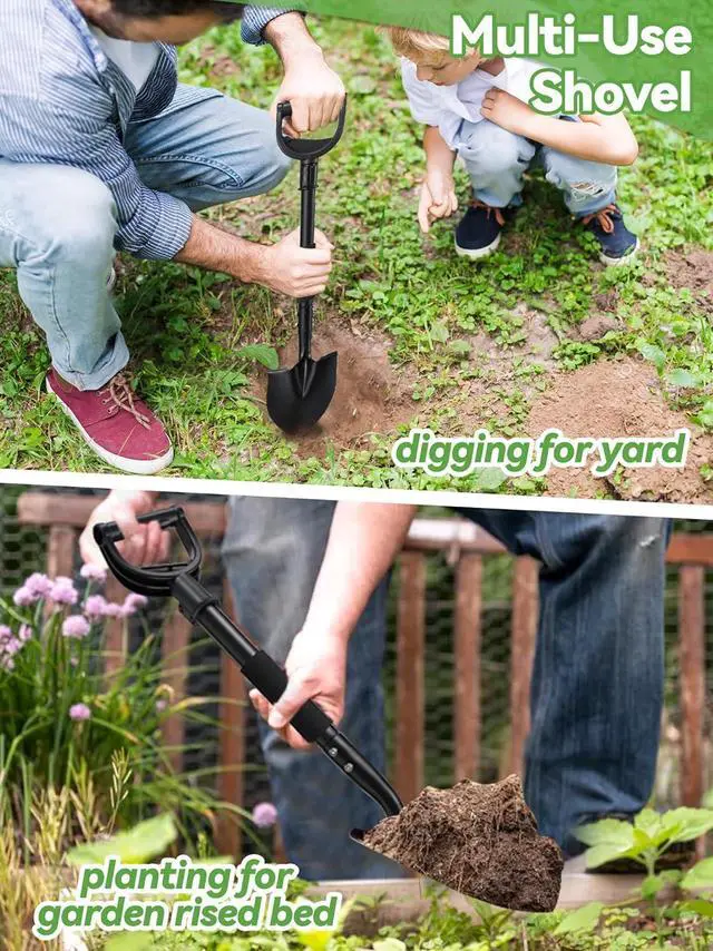 Alt view image 5 of 6 - Shovel, Small Garden Shovels for Digging Gardening Heavy Duty, 31 inches Kids Sand Beach Shovel with D-Handle, Round Point Blade, Comfort Grip, Camping, Off Road Short Mini Metal Spade