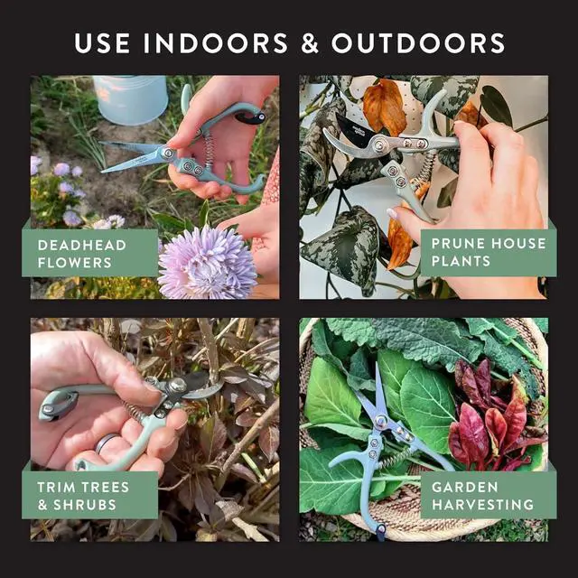 Alt view image 3 of 7 - Hand Pruners & Shears Set - Lightweight Gardening Tools W/Easy Lock Sharp Carbon Steel Blades -Rust Resistant Scissors for Herbs, Flowers Reusable Holster Ocean  Pack of 2