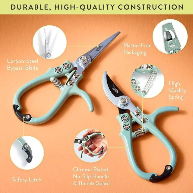 Alt view image 5 of 7 - Hand Pruners & Shears Set - Lightweight Gardening Tools W/Easy Lock Sharp Carbon Steel Blades -Rust Resistant Scissors for Herbs, Flowers Reusable Holster Ocean  Pack of 2