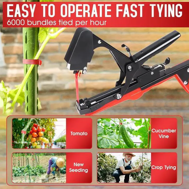 Alt view image 2 of 7 - SWANSOFT Plant Tying Machine, Plant Vine Tying Tape Machine Tool, Plant Tape Gun for Tomatoes, Grapes and Vegetable Garden, Come with 10000pcs Staples 10 Rolls Tape(Red)
