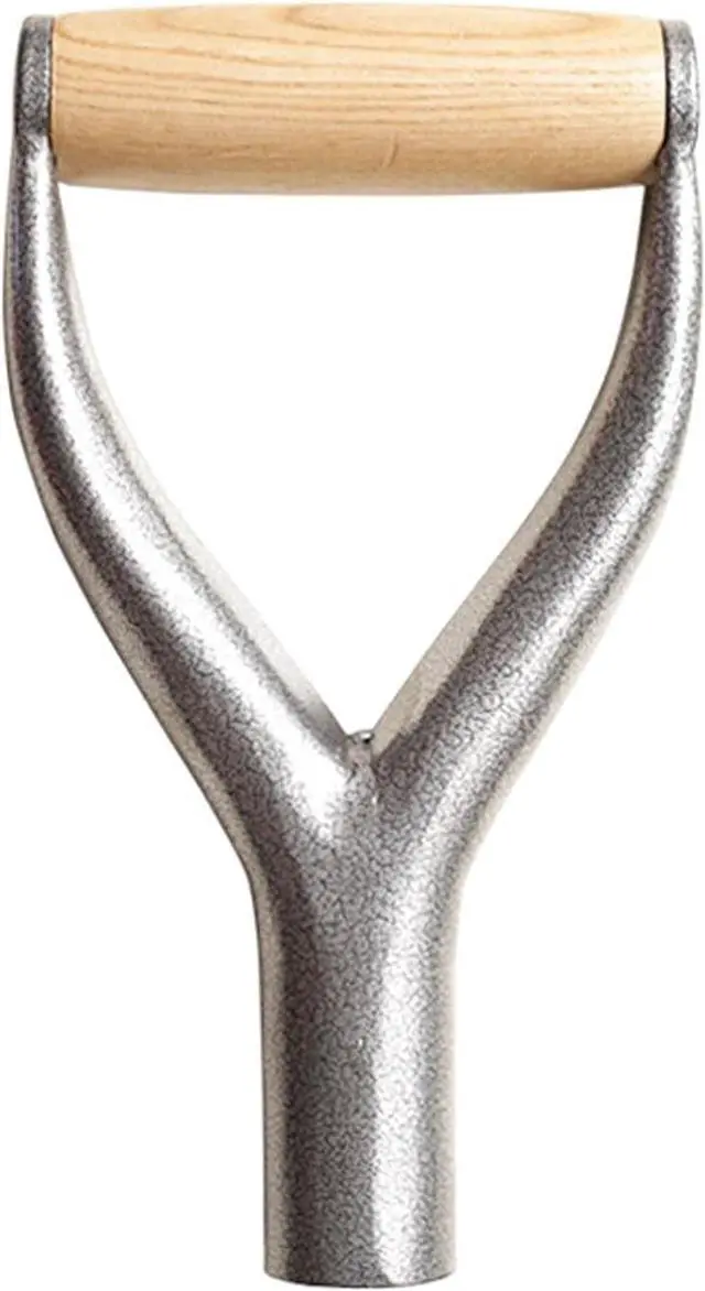 Main image of SYCOOVEN Shovel D Grip Handle, Metal Shovel Replacement Handle with Wooden Grip Spade Handle for Garden Digging Raking Tool, 3.1cm/1.22inch Inner Diameter(Silver)
