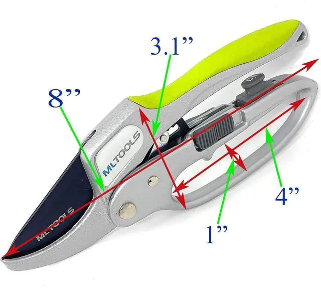 Alt view image 4 of 4 - Ratcheting Bypass Pruning Shears - 8" Anvil Shears for Weak Hands - Heavy-Duty Lopping - Low Effort Trimming - Easy & Comfortable Grip - 8231