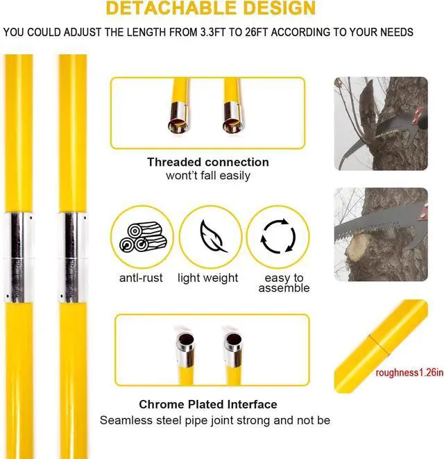 Alt view image 4 of 7 - 30 Feet Tree Pole Pruner, Durable Tree Trimmers Handle, Manual Branches Trimmer for Garden Tools Loppers Hand Pole Saws Extendable Height with Knives and Storage Pocket