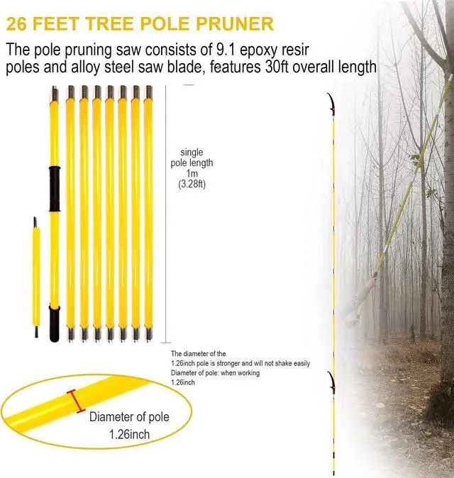 Alt view image 7 of 7 - 30 Feet Tree Pole Pruner, Durable Tree Trimmers Handle, Manual Branches Trimmer for Garden Tools Loppers Hand Pole Saws Extendable Height with Knives and Storage Pocket