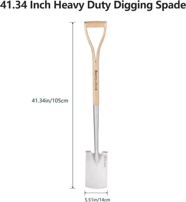 Alt view image 3 of 6 - Berry&Bird Garden Digging Spade, 41" Stainless Steel Square Border Spade, Heavy Duty European Shovel with D-Grip Handle, Traditional English Style Flat Shovel for Digging, Yard Work, Transplanting