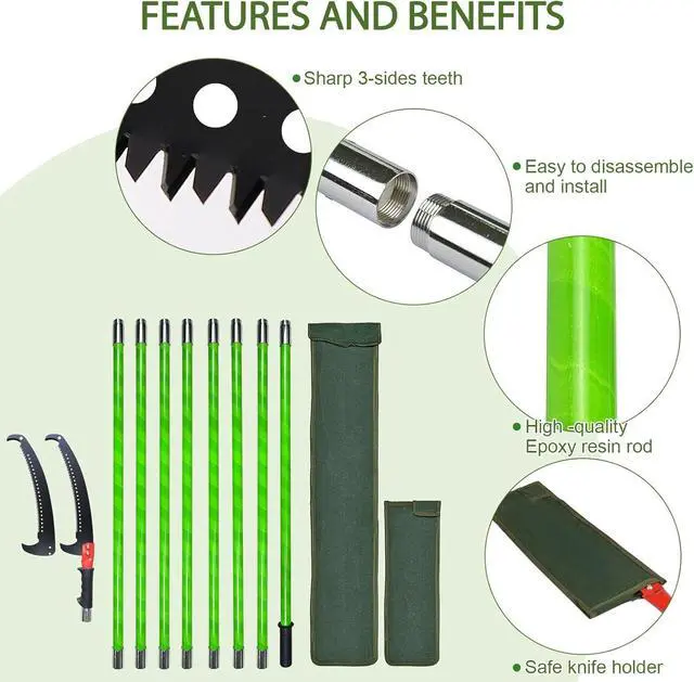 Alt view image 3 of 7 - Sturdy Pole Saws for Tree Trimming 27 Feet, Long Tree Pruner with Hand Saw and Blades Set, Extendable Tree Trimmer Branch Cutter Garden Tools Manual Pruning Loppers for Sawing and Shearing